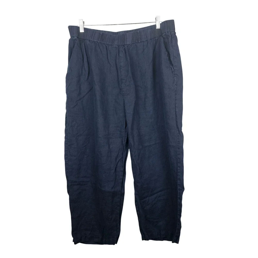 Quince Navy Blue 100% European Linen Elastic Waist Pants Women's 1X CMA01 SP24
